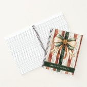 Christmas Bow Rustic Stripes Personalized Notitieboek (Binnen)