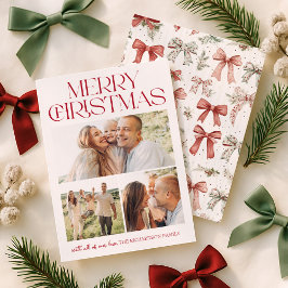 Christmas Bow Three Photo Feestdagenkaart