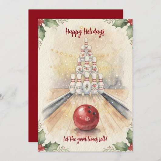 Christmas Bowling Holiday Greeting Cards Feestdagenkaart (Voorkant / Achterkant)