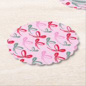 Christmas bows green pink whimiscal hand drawn kartonnen onderzetters (Gekanteld)