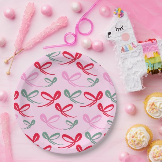 Christmas bows green pink whimiscal hand drawn papieren bordje (Feest)