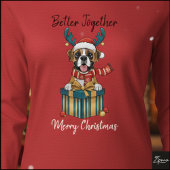 Christmas Boxer Dog Reindeer Scarf Gift Tri-Blend Shirt