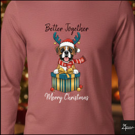 Christmas Boxer Dog Reindeer Scarf Gift Tri-Blend Shirt