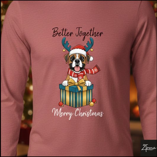 Christmas Boxer Dog Reindeer Scarf Gift Tri-Blend Shirt