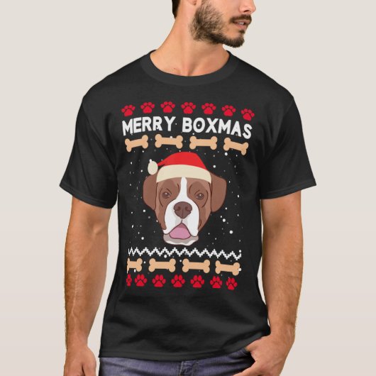 Christmas Boxer Dog Santa Hat Ugly Xmas Merry Boxm T-shirt (Voorkant)