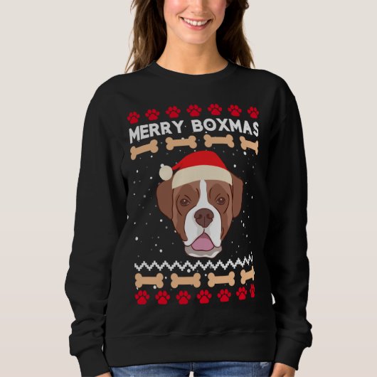 Christmas Boxer Dog Santa Hat Ugly Xmas Merry Boxm Trui (Voorkant)