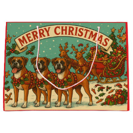 Christmas Boxer Dogs Gift Bag Groot Cadeauzakje