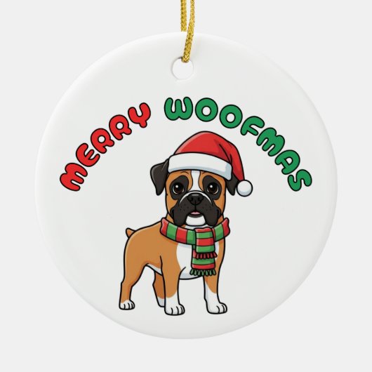 Christmas Boxer Ornament: Merry Woofmas Keramisch Ornament (Voorkant)