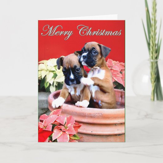 Christmas boxer puppy wenskaart feestdagen kaart (Voorkant)