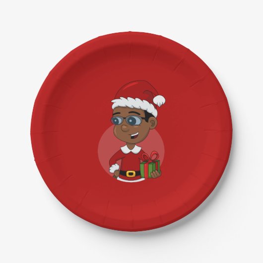 Christmas boy cartoon paper plates papieren bordje (Voorkant)