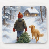 Christmas Boy Dragging an Evergreen Tree Home Muismat (Voorkant)