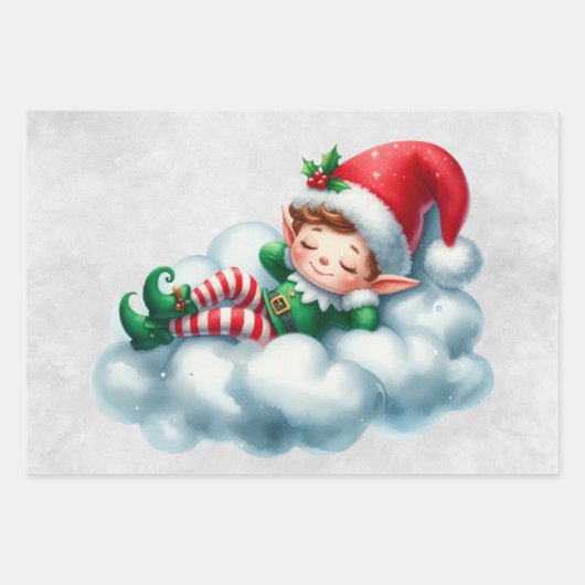 Christmas Boy Elf slaapt op een wolk Inpakpapier Vel (Voorkant 3)