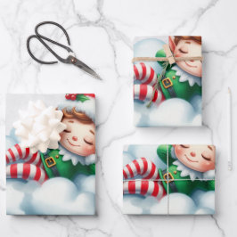 Christmas Boy Elf slaapt op een wolk Inpakpapier Vel