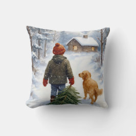 Christmas Boy In Snowflakes With Pine Tree and Dog Kussen
