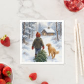 Christmas Boy In Snowflakes With Pine Tree and Dog Servet (Insitu)