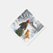 Christmas Boy In Snowflakes With Pine Tree and Dog Servet (Hoek)