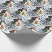 Christmas Boy With Pine Tree and Dog Cadeaupapier (Hoek)