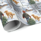 Christmas Boy With Pine Tree and Dog Cadeaupapier (Rol Hoek)