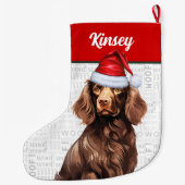 Christmas Boykin Spaniel met de naam Woof Achtergr Grote Kerstsok (Achterkant)