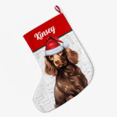 Christmas Boykin Spaniel met de naam Woof Achtergr Grote Kerstsok (Achterkant (Hangend))