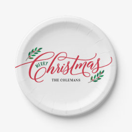 Christmas Branches Vrolijk Kerstfeest Borden Papieren Bordje