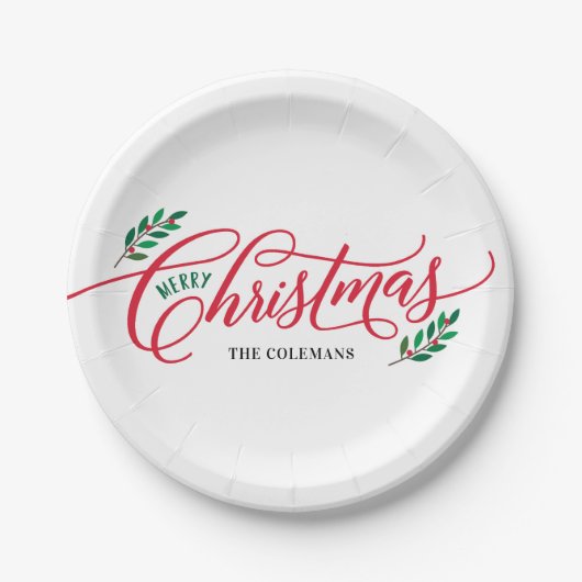 Christmas Branches Vrolijk Kerstfeest Borden Papieren Bordje (Voorkant)