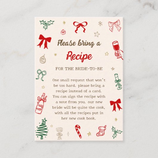 Christmas Bridal Shower Bring A Recipe for Bride Informatiekaartje (Voorkant)
