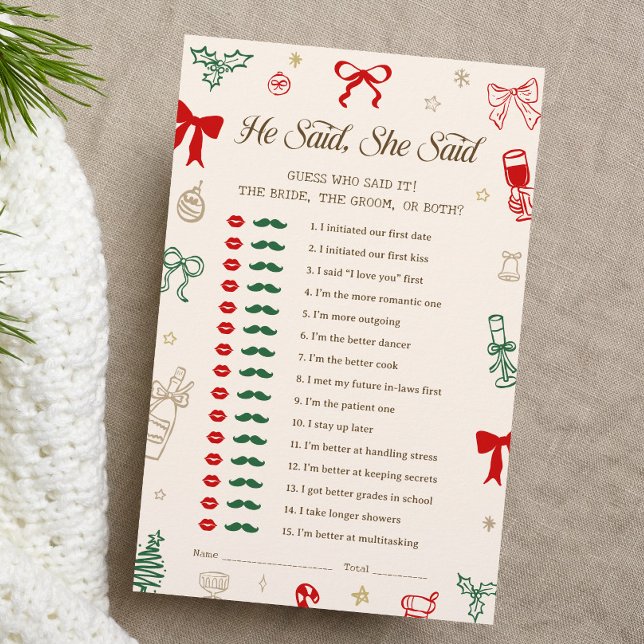 Christmas Bridal Shower He Said She Said Game (Creator heeft geüpload)