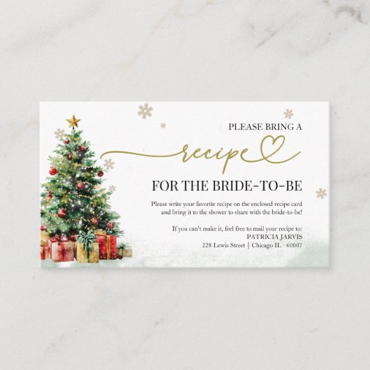 Christmas Bridal Shower Recipe Request Informatiekaartje (Voorkant)