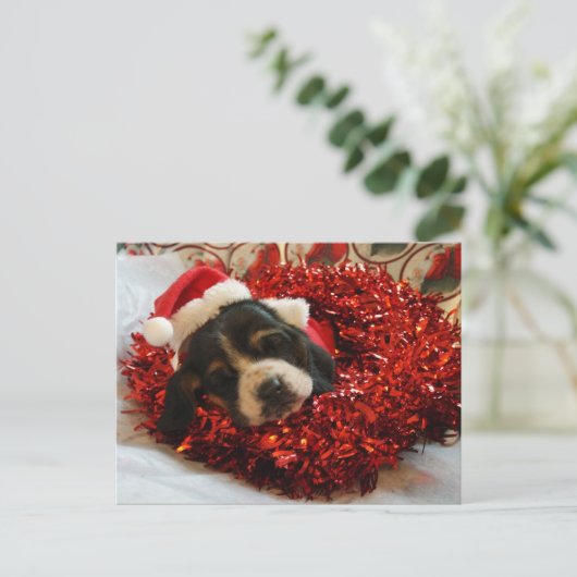 Christmas Briefkaart Basset Hound (Staand voorkant)
