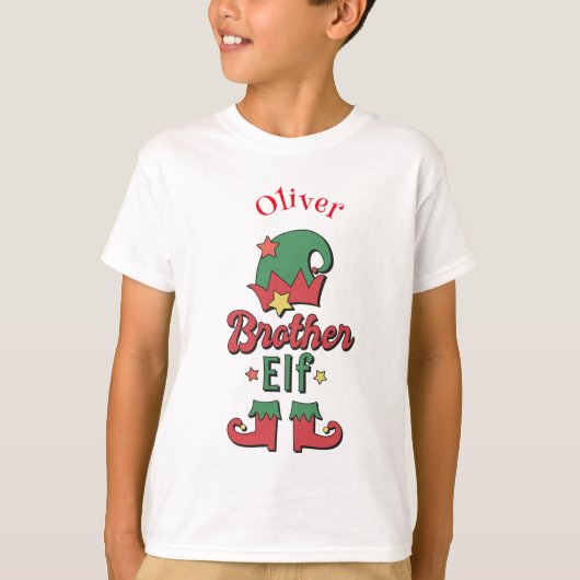 Christmas Brother Elf op maat gemaakt kind T-shirt (Voorkant)