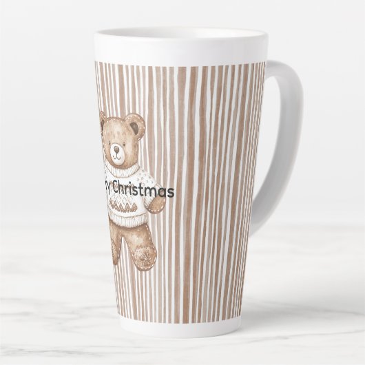 Christmas Brown Cream Teddy Bear Stripes Latte Mok (Rechterhoek)