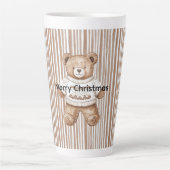 Christmas Brown Cream Teddy Bear Stripes Latte Mok (Voorkant)