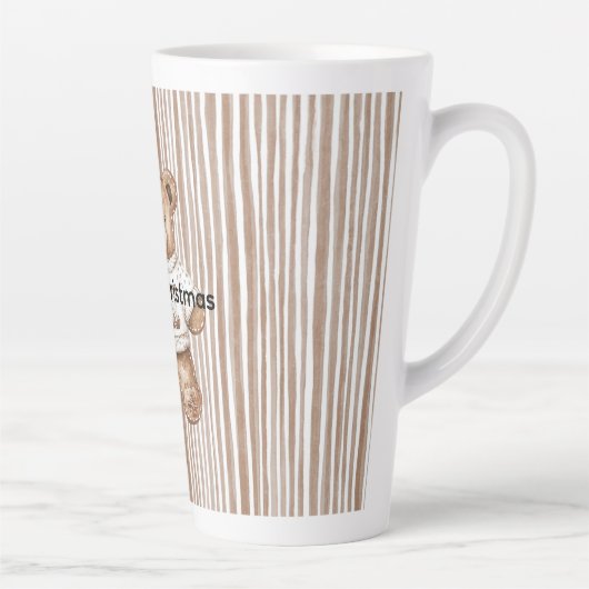 Christmas Brown Cream Teddy Bear Stripes Latte Mok (Rechts)