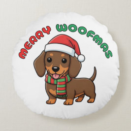 Christmas Brown Dachshund: Merry Woofmas Rond Kussen