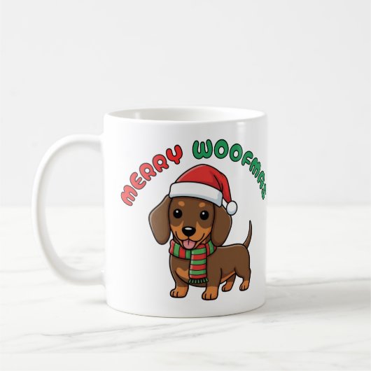 Christmas Brown Dachshund Mug: Merry Woofmas Koffiemok (Links)
