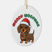 Christmas Brown Dachshund Ornament: Merry Woofmas Keramisch Ornament (Rechts)
