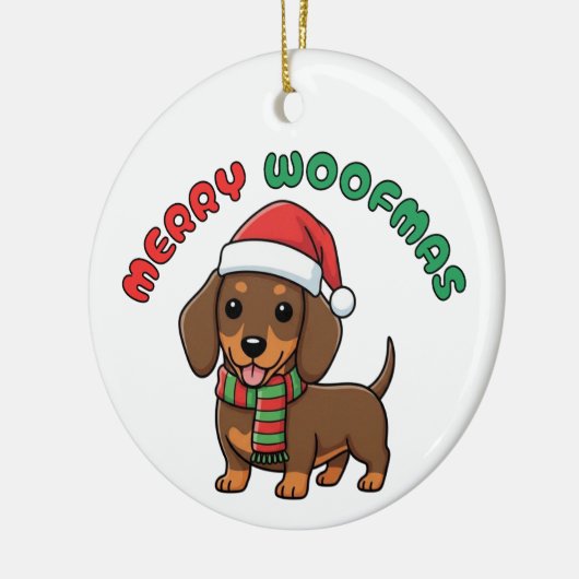 Christmas Brown Dachshund Ornament: Merry Woofmas Keramisch Ornament (Links)