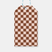 Christmas Brown Retro Checker Patroon Cadeaulabel (Achterkant)