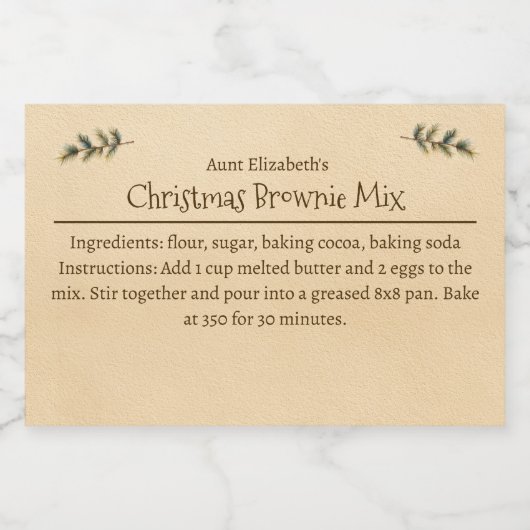 Christmas Brownie Baking Mix Personalized Simple Voedselcontainer Etiket (Enkel label)