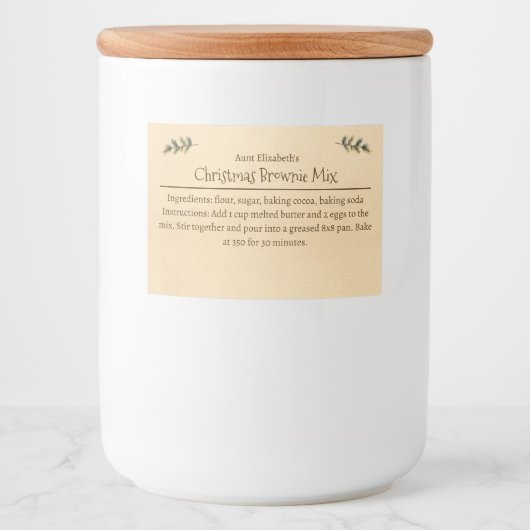 Christmas Brownie Baking Mix Personalized Simple Voedselcontainer Etiket (Voorkant)