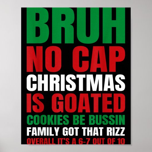 Christmas Bruh No Cap Cookies Bussin Funny Rizz Me Poster (Voorkant)