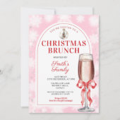 Christmas Brunch Party Red Bow Wine Pink Gingham Kaart (Voorkant)