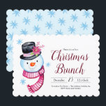 Christmas Brunch Schattigee Waterverf Snowman Scri Kaart<br><div class="desc">Schattigee Waterverf sneeuwman in hoge hoed met poinsettia en gestreepte sjaalillustratie. Gebruik de sjabloon om de tekst aan te passen voor je kerstbrunch. Kunstwerk van Valerie Wade.</div>