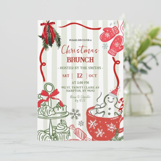 Christmas Brunch Scribble Hand Drawn Kaart (Staand voorkant)