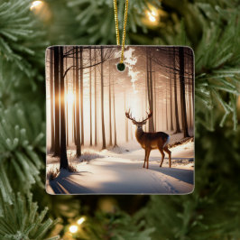 Christmas Buck In Winter Forest Keramisch Ornament