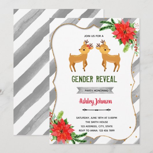 Christmas buck of doet gender onthullen uitnodigin feestdagenkaart (Voorkant / Achterkant)