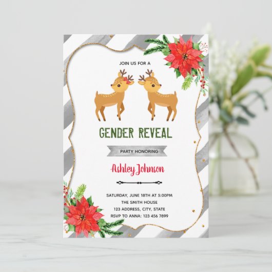 Christmas buck of doet gender onthullen uitnodigin feestdagenkaart (Staand voorkant)