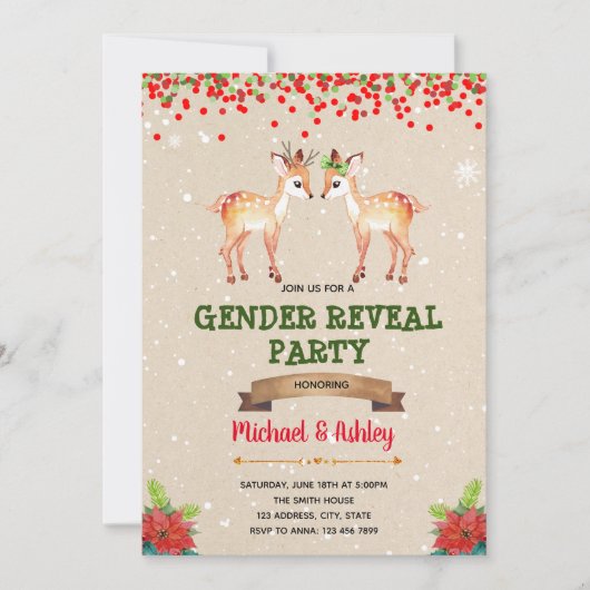 Christmas buck of doet gender onthullen uitnodigin kaart (Voorkant)