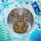 Christmas Buck Wearing a Glowing Wreath Papieren Bordje (Feest)